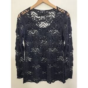 Y2K 90s Fairygoth Romantic Wool Sheer Knit Top XS Embroidery Whimsigoth Cottage